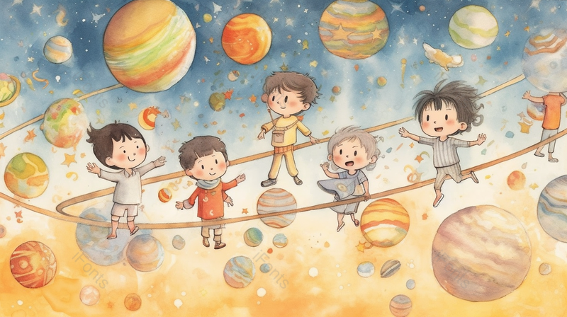 可爱风儿童星球玩耍畅想卡通插画图,插画/手绘图,插画/手绘图库,插画/手绘图下载,插画/手绘
